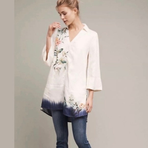 MAEVE Anthropologie Watercolour Floral Print Oversized Tunic Size Small - Picture 1 of 13